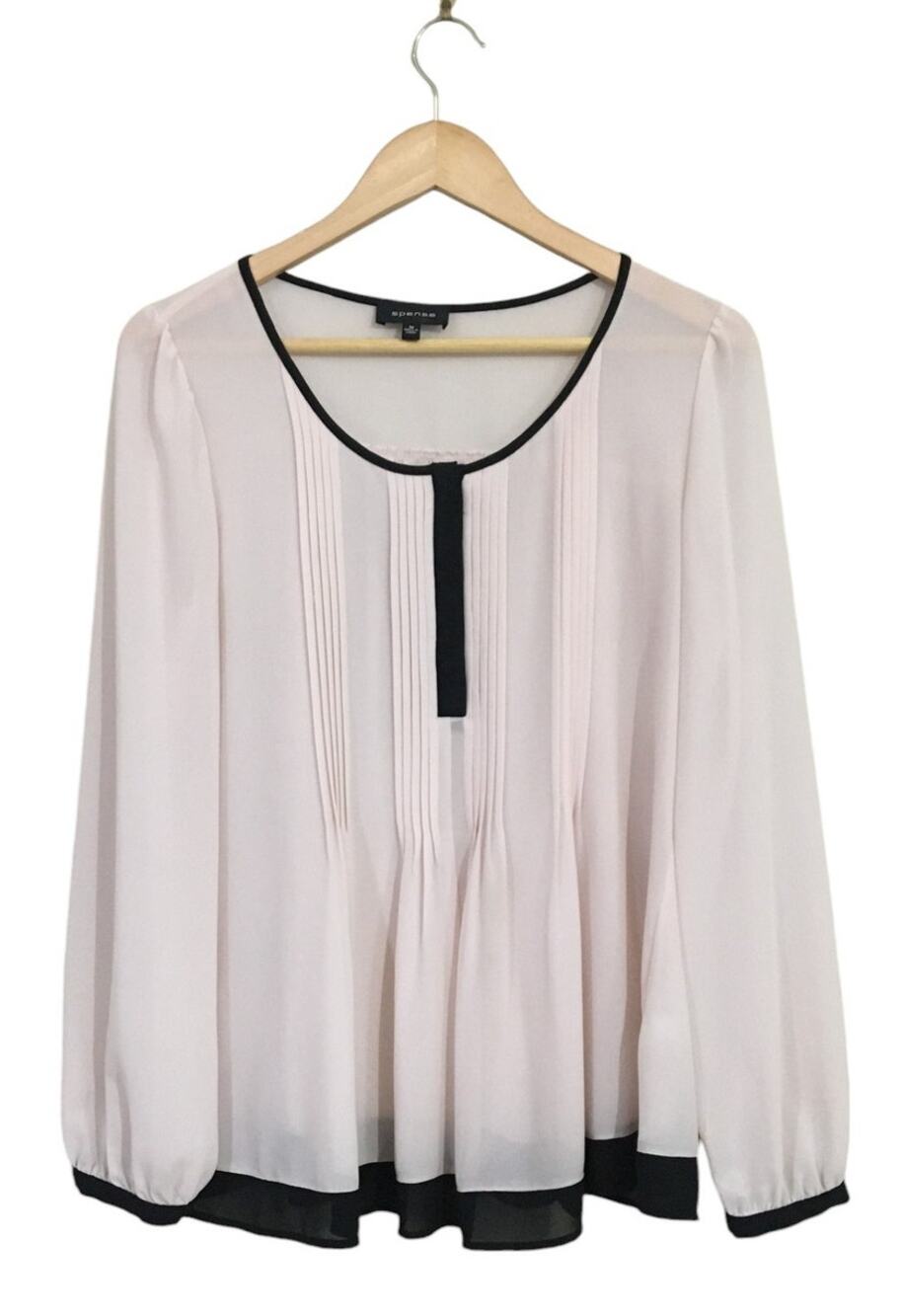 Spense Sheer Pink  Pleated Long Sleeve Blouse Size Medium